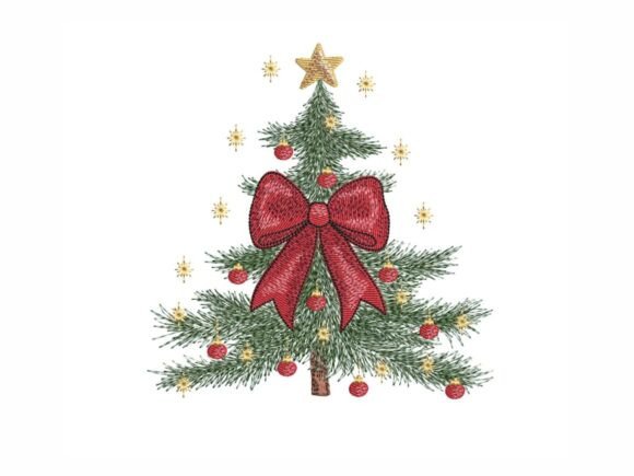 Coquette Red Bow Christmas Tree Embroidery