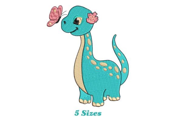 Cute Dinosaur with Butterfly Embroidery