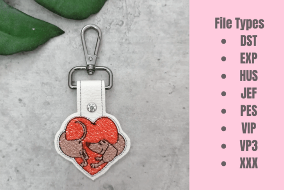 Love Dachshund Key Fob Embroidery Design