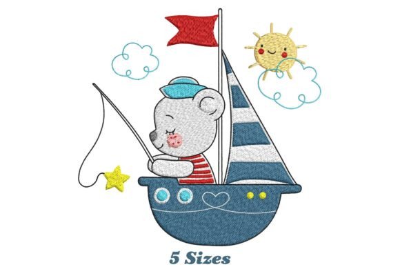 Sailing Bear Fishing Embroidery
